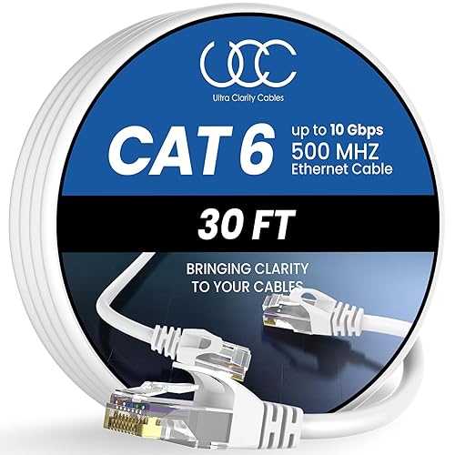 Miniatura 31 de Cable Ethernet Cat 6 de 30 pies, cable Ethernet de alta velocidad de 10 Gbps, cable de Internet para exteriores e interiores, cable Ethernet largo
