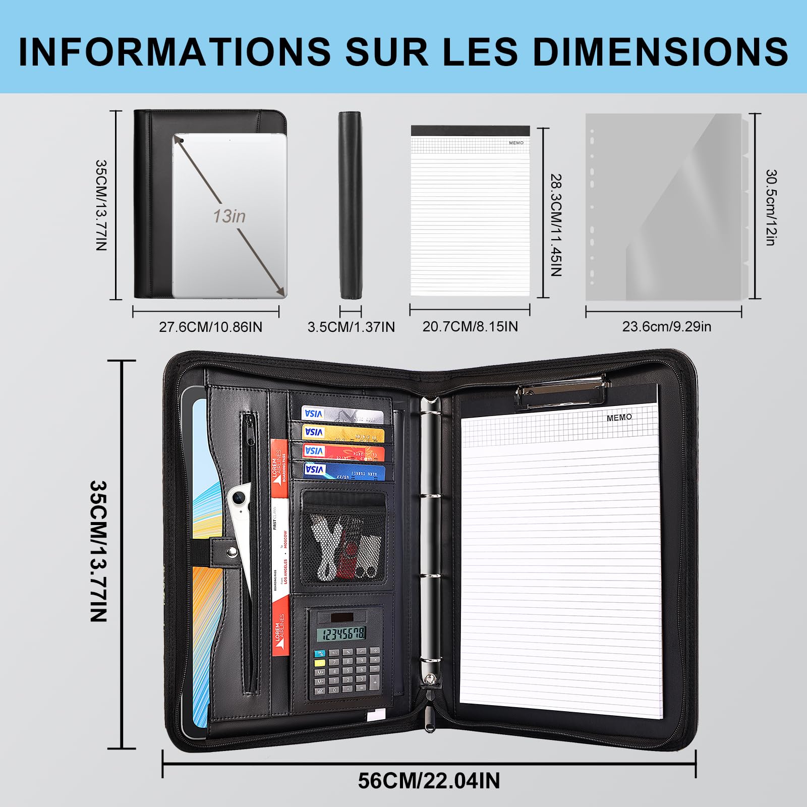 Leathario Portfolio A4 en Cuir PU, Conférencier Porte Document Pour Bureau Agenda d'affaires, Chemise de Dossier Pour Directeur