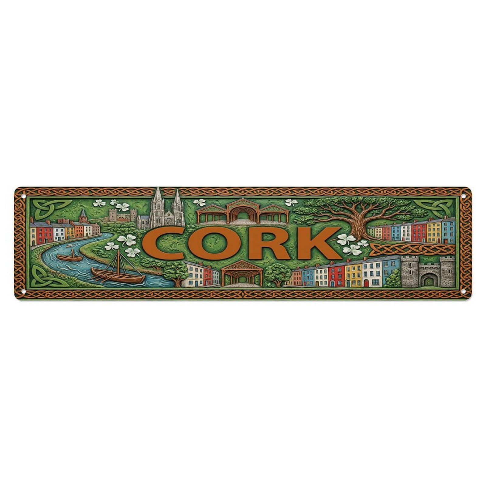 Vintage Cork Ireland Flag Pattern Metal Tin Sign