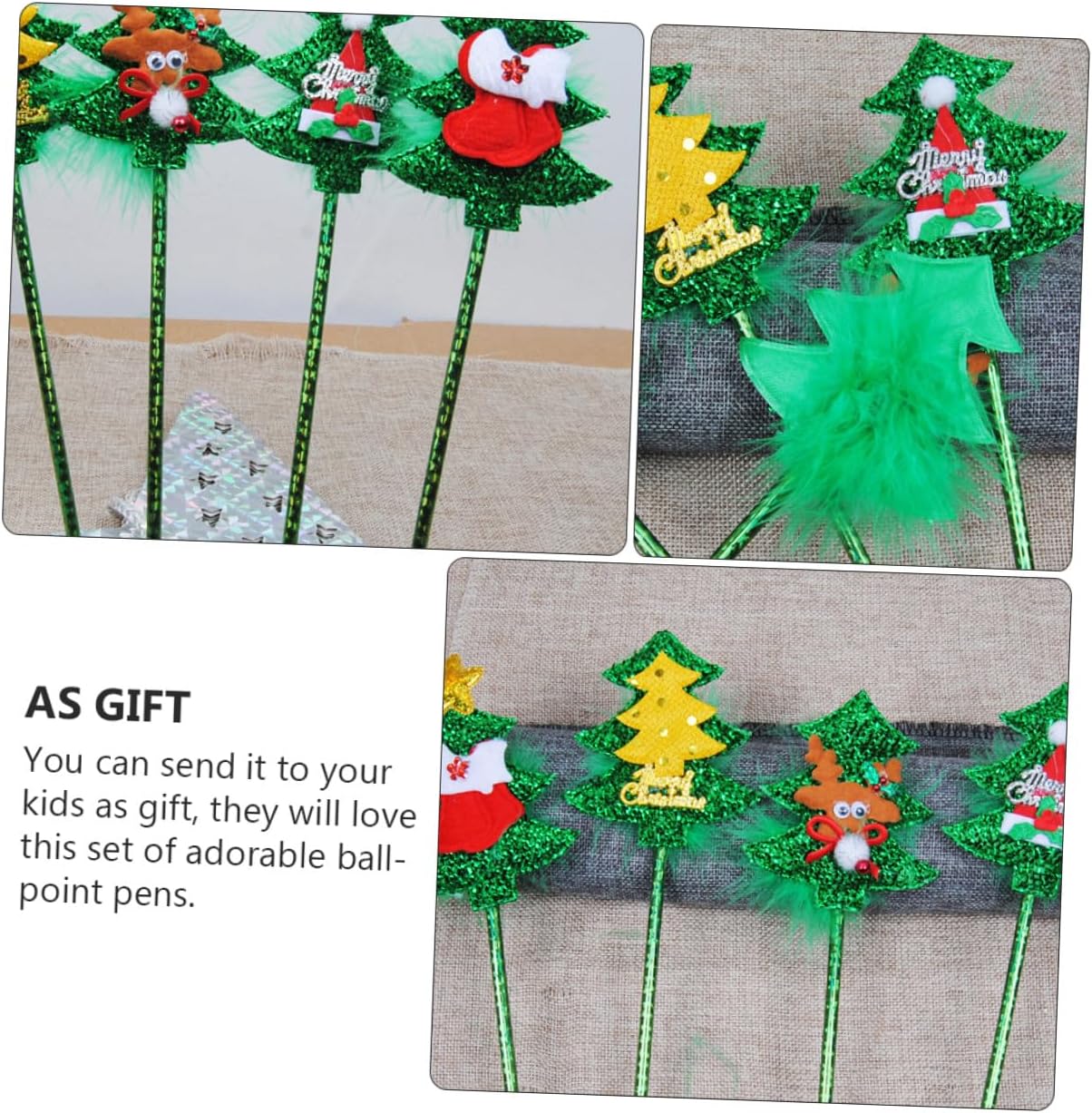 Hemoton 4 Pcs Christmas Ballpoint Pens with Cartoon Resin Patterns, Green Decorative Writing Pens for Students and Holiday Supplies Style