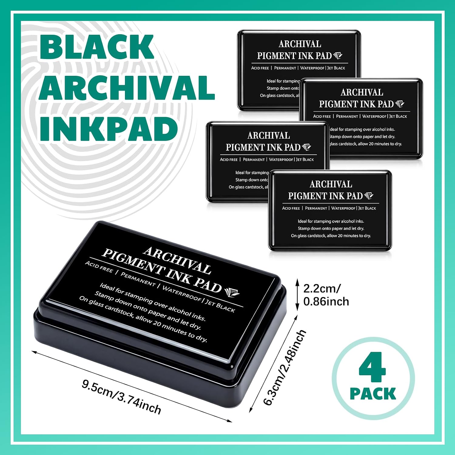 ForraFun 4 Pcs Large Black Ink Pad Bulk for Stamps 3.7 x 2.5 Inch Permanent Waterproof Ink Pad for Card Making Stamping Scrapbooking Archive Gift