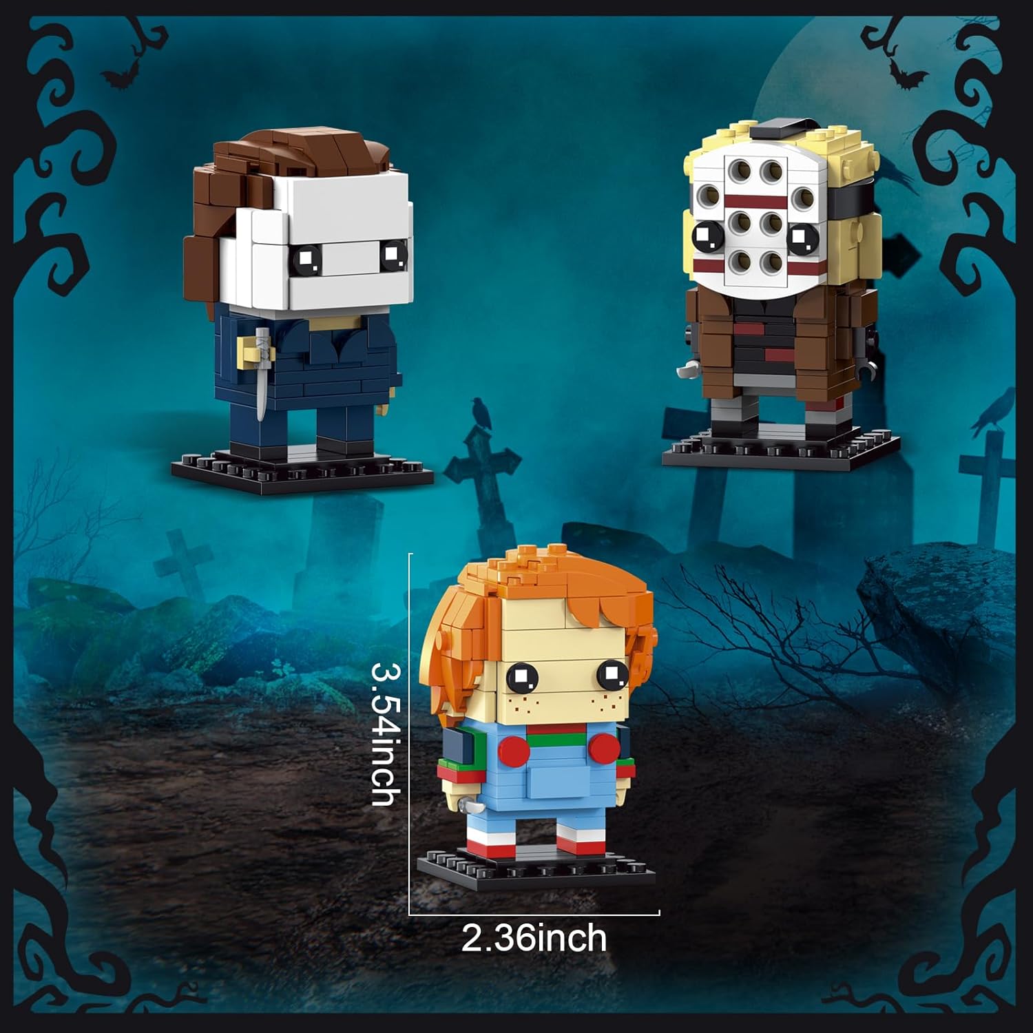 Horror Movie Brick Action Figures, Scary Buildable Characters Compatible with Lego for Adults, Spooky Halloween Desk Decor & Collectibles for Teens 483 Pcs