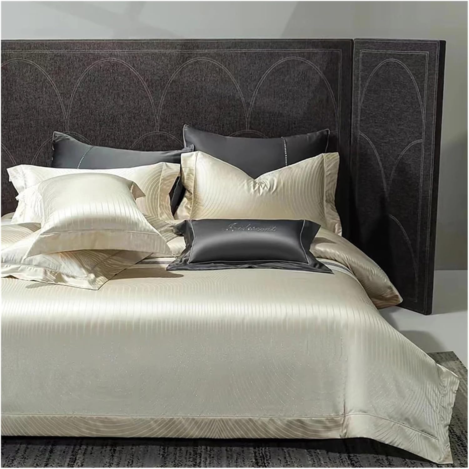 Luxury Silver Thread Jacquard and Egyptian Cotton Patchwork Bedding Set Soft Silky Duvet Cover Flat/Fitted Bed Sheet Pillowcases,Bed