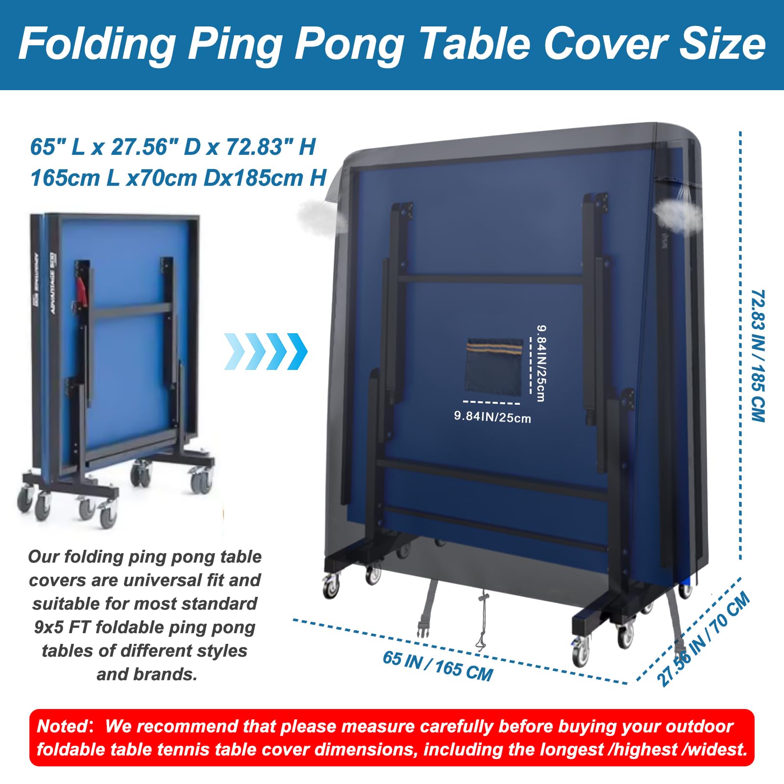 Funda de tenis de mesa impermeable al aire libre, cubierta de mesa de tenis de mesa 420D de alta calidad con 2 hebillas resistentes al viento, bolsillo para remo y ventilación de aire, funda universal