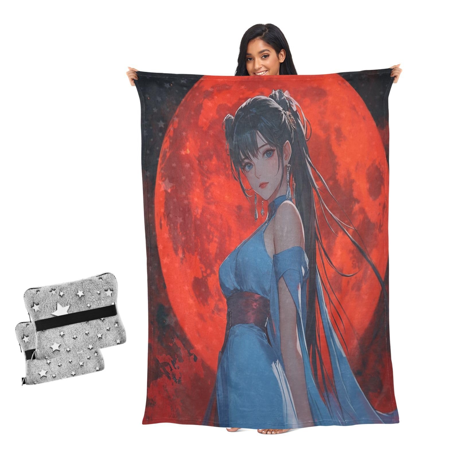 Manta para sofá de anime con luna para regalar a hombres y mujeres