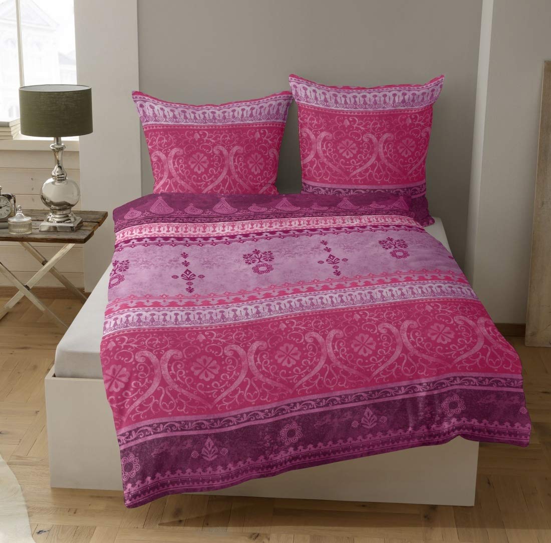 sister s. Biber Bettwäsche Indi 135 cm x 200 cm Beere-pink orientalische Ornamente Bordüren Bettwäsche-Set modernes Landhaus Italienischer Flair so hip…