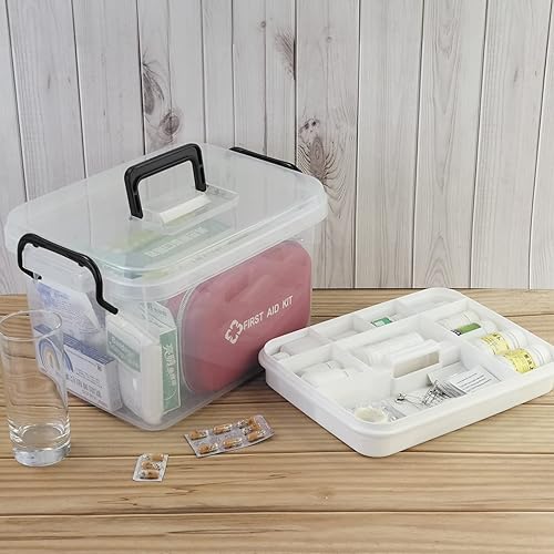 Miniatura 5 de Paquete de 1 recipiente transparente para botiquín de primeros auxilios, caja de almacenamiento de medicamentos de viaje con bandeja