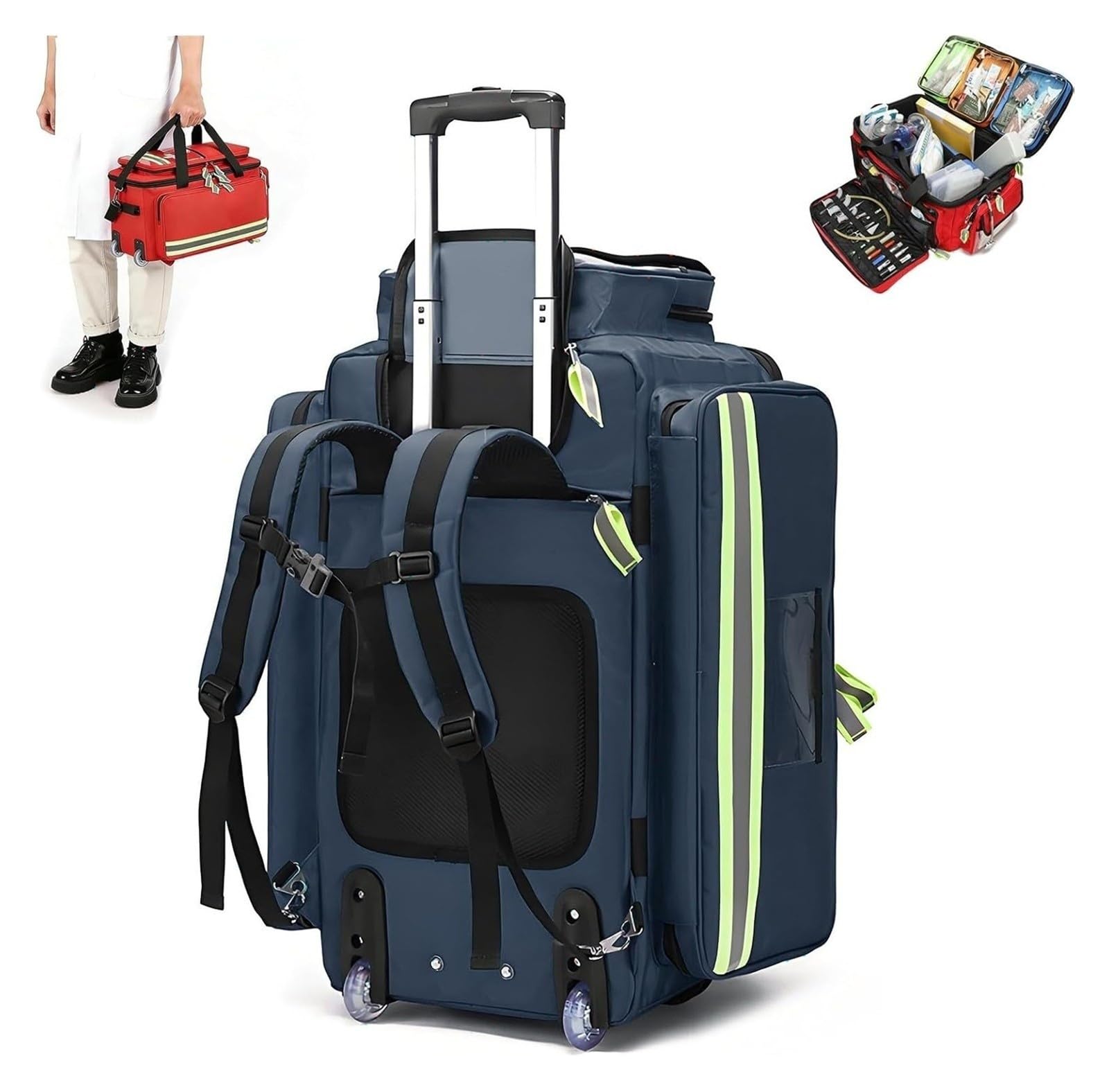 Borsa medica con rotelle, kit di pronto soccorso portatile, grande