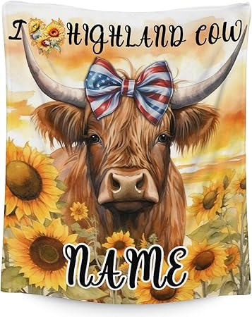 Mercuryelf Custom Highland Cow Throw Blanket - Soft, Fuzzy & Warm - 40x50 Inches Flannel Blankets for Travel, Office - Colorful Rustic Throws Gift for Girls, Boys