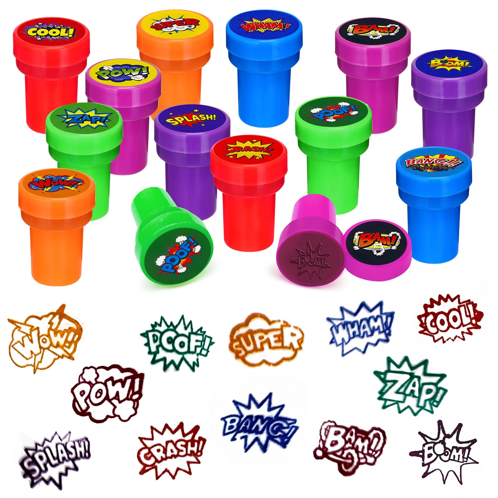 Cinrobiye 24 Pcs Hero Comic Stampers for Boys Girls, Superhero Birthday Party Supplies Favors, Classroom Rewards, Carnival Prizes, Goody Bag Pinata
