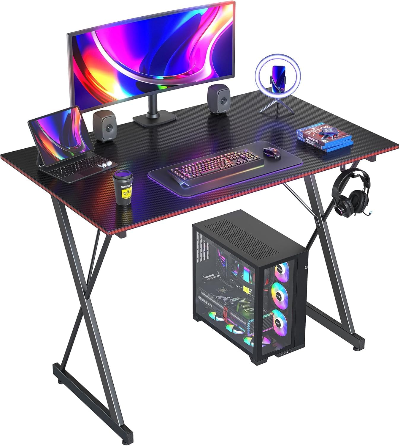 CubiCubi Gaming Desk 32 Inch PC Computer Desk, Home Office Desk Table Gamer Workstation, Simple Game Table, Black 80cm black
