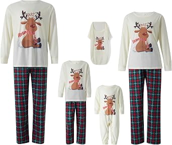 Awoscut Christmas Pajamas for Family Christmas Pjs Matching Sets for Couples Adults Kids Holiday Sleepwear Xmas Jammies