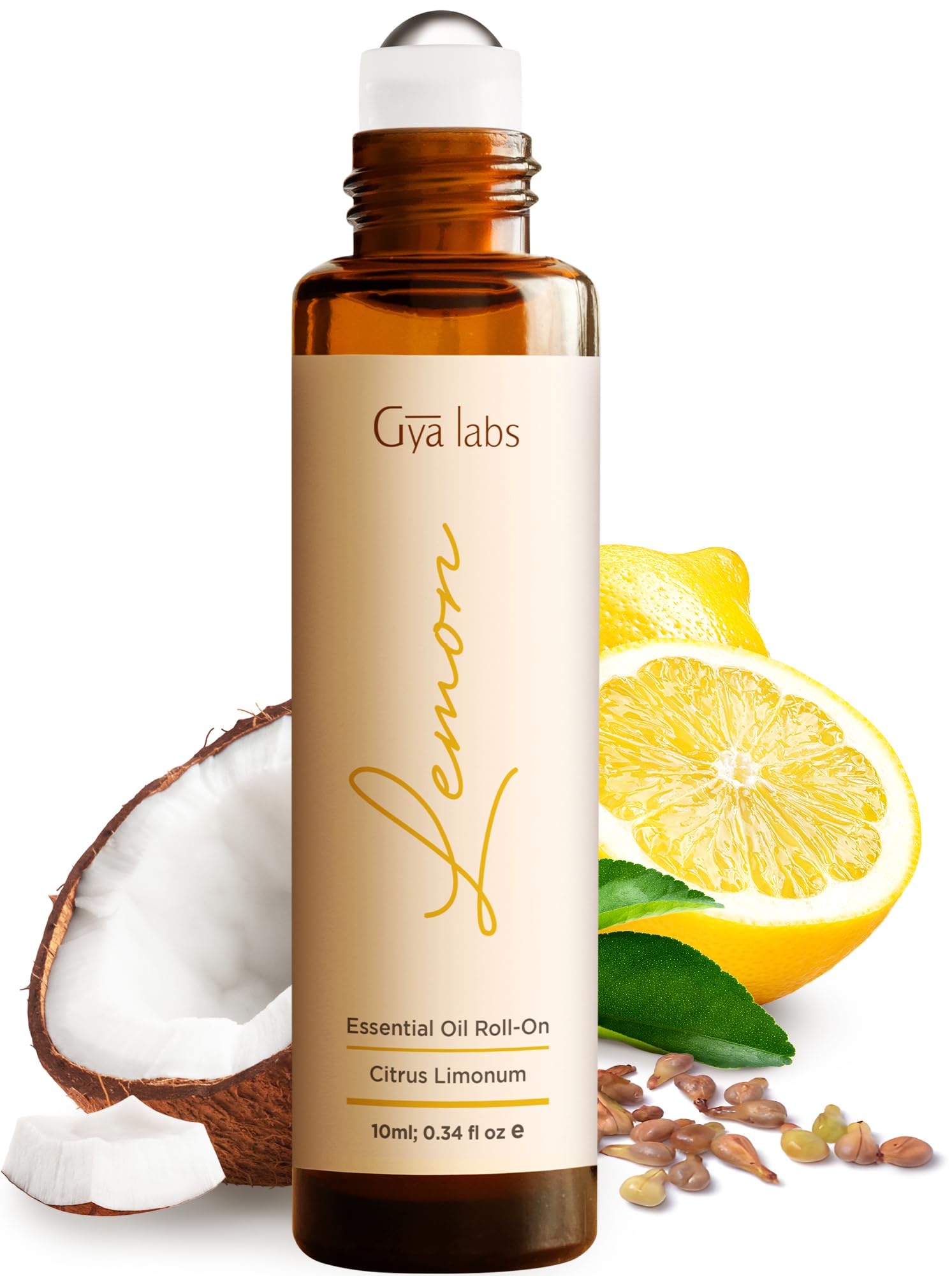 Gya Labs Lemon Essential Oil Roll On - 0.34 Fl Oz - Travel Size Roller for Camping, Skin, Aromatherapy Relief, Convenience