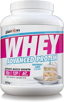 Per4m Whey Protein Powder | High Protein Shake for Muscle Growth & Recovery | Low Sugar Gym Supplement | Sports Nutrition Drink + Amino Acids 2010g, Birthday Cake