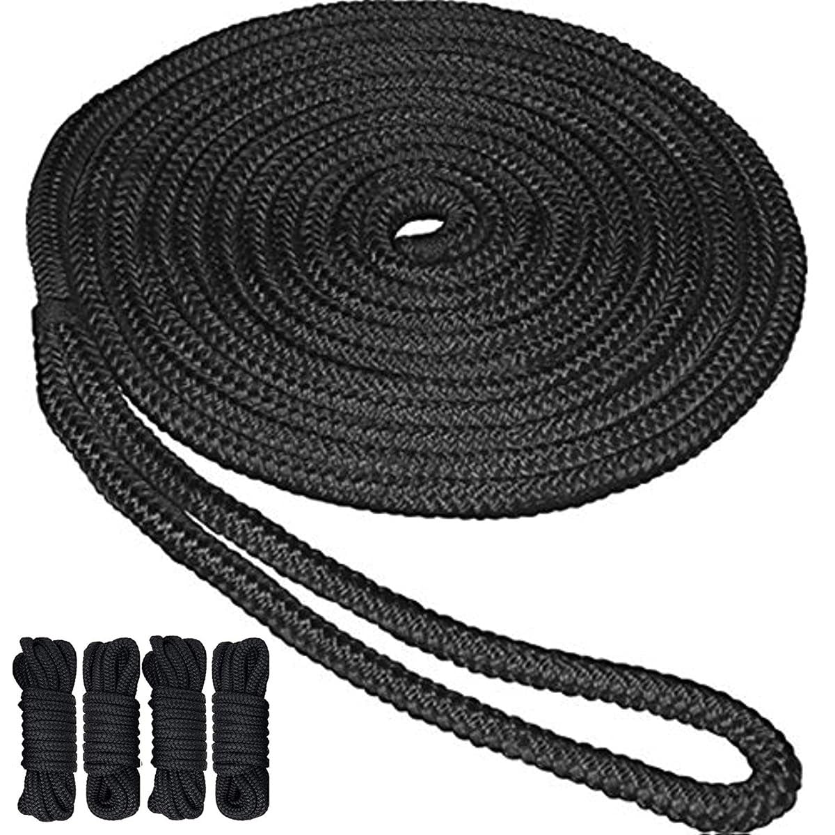 Bootsleine 2/4er-Pack doppelt geflochtene Dockleinen aus Nylon, Marine-Festmacherseil, 3/8 1/2 Bootsbinder zur Dockleine, 12 Zoll Ösen-Bootsankerseil(1-2inch 25ft 2PCS)