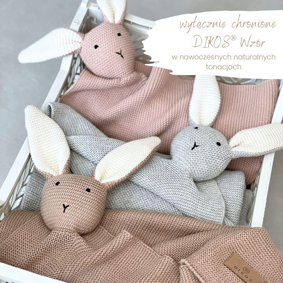 DIKOS Oryginalny kocyk SCHMUSE-HASE Brązowy dla niemowląt - 100% bawełna organiczna, dzianina dla dziewczyny/chłopca - oryginalny sprzęt, prezent z okazji narodzin dziecka