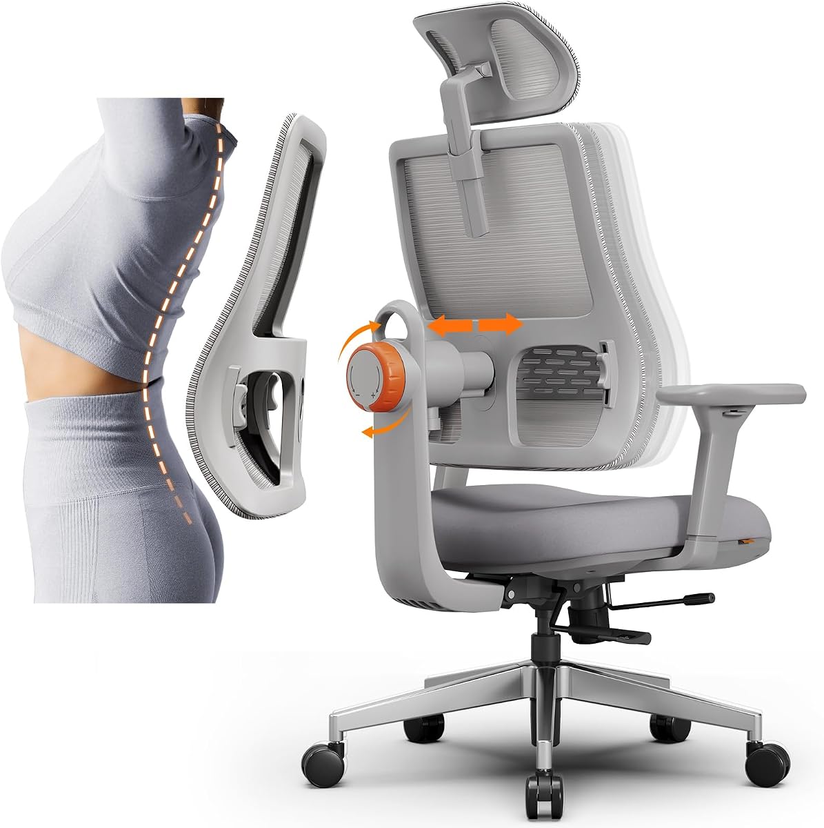 Ergonomic High-Back Office Chair, Home Office Desk Chair with Auto-Following Lumbar Support, Adjustable Headrest, 3D Armrest, Seat Depth & Heigh Adjustable, 96°-126° Recline