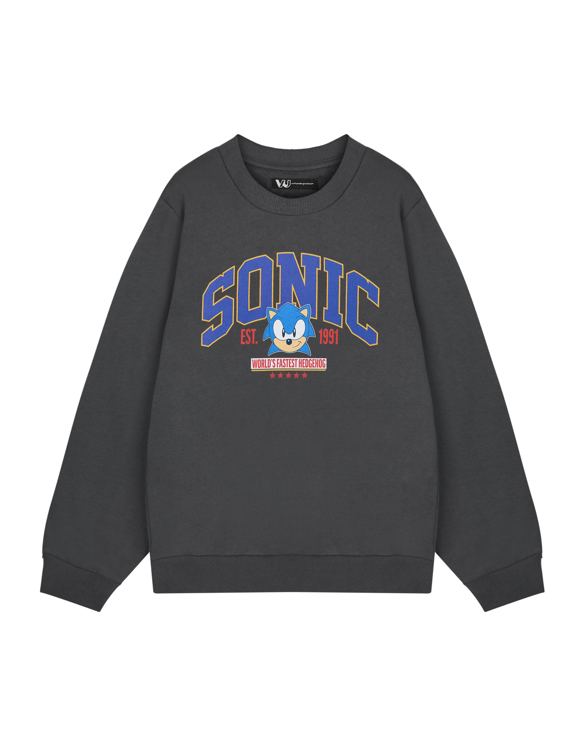 Sonic The Hedgehog Men's Grey Sweatshirt | World's Fastest Sonic Graphic Sweater | Classic Video Game Apparel | Retro Gamer Jumper | Official Sega Merchandise For