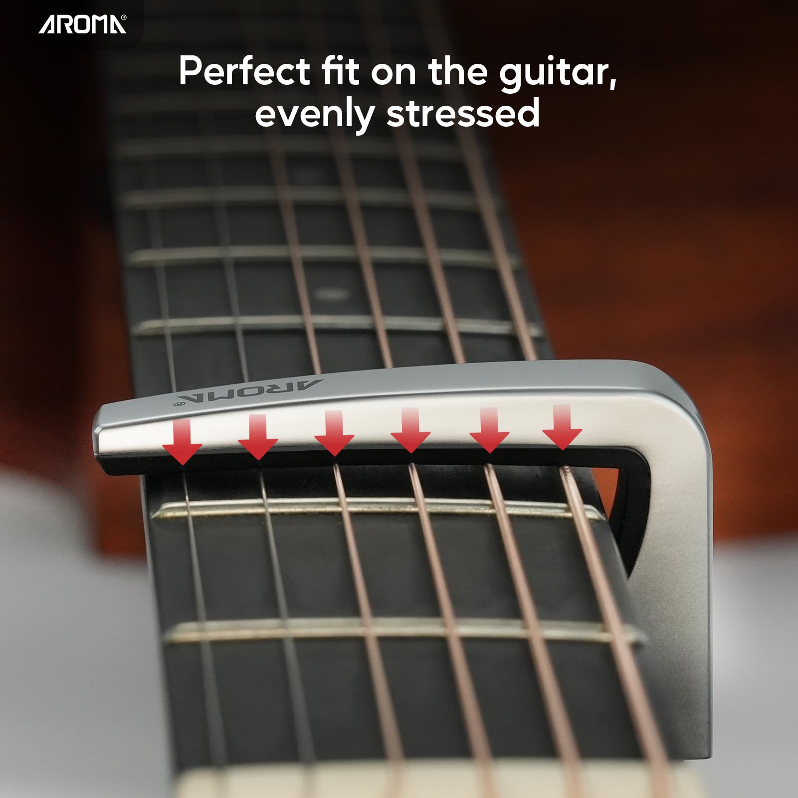 Aroma Guitar Capo Adjustable Tension Performance Capo for 6 Strings Acoustic Electric Guitars, Silver - Image 3