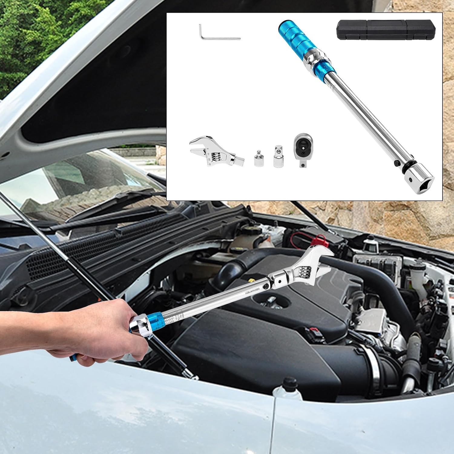 Torque Wrench Adjustable 10-60 N.m, 30mm Open End & 3/8 Drive Ratchet Interchangeable Head for Mini Split HVAC Mechanical Repair