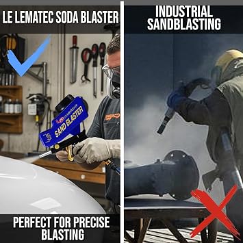 LE LEMATEC Portable Sand Blaster Gun Kit for Air Compressor, 150 PSI | Soda walnut media compatible, rust removal, glass etching, wood furniture prep, handheld gravity-fed siphon design