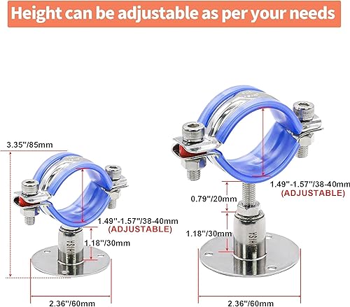 Miniatura 2 de AKIHISA Soporte de tubo de montaje en pared de 1-3764 pulgadas, 2 piezas de soporte de tubo de acero inoxidable ajustable rango de abrazadera