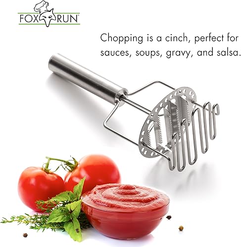 Miniatura 5 de Fox Run Triturador de patatas de acero inoxidable, triturador de tomate y papas de 3 niveles, 9.25 pulgadas