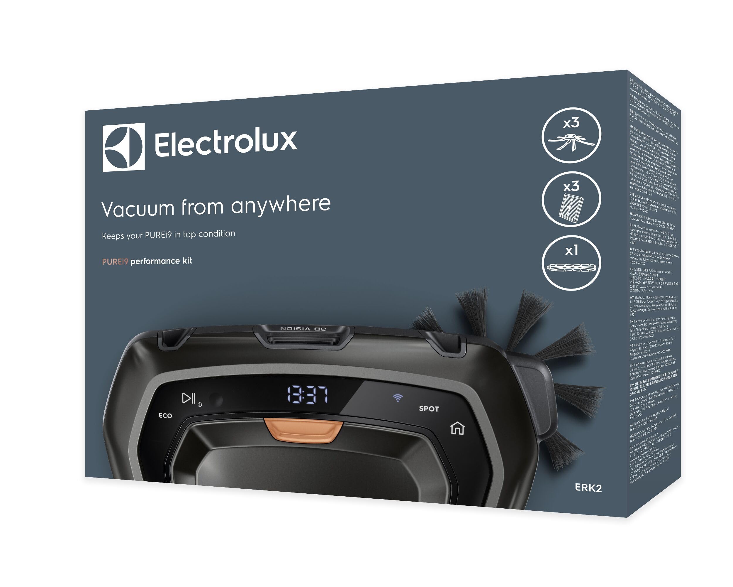 Electrolux ERK2, Kit d’Accessoires Performance pour Aspirateur Robot Pure i9, Ensemble Complet avec 3 Brossettes PowerBrush, 3 Filtres XXL Lavables et 1 Brosse Principale, Nettoyage Précis et Durable