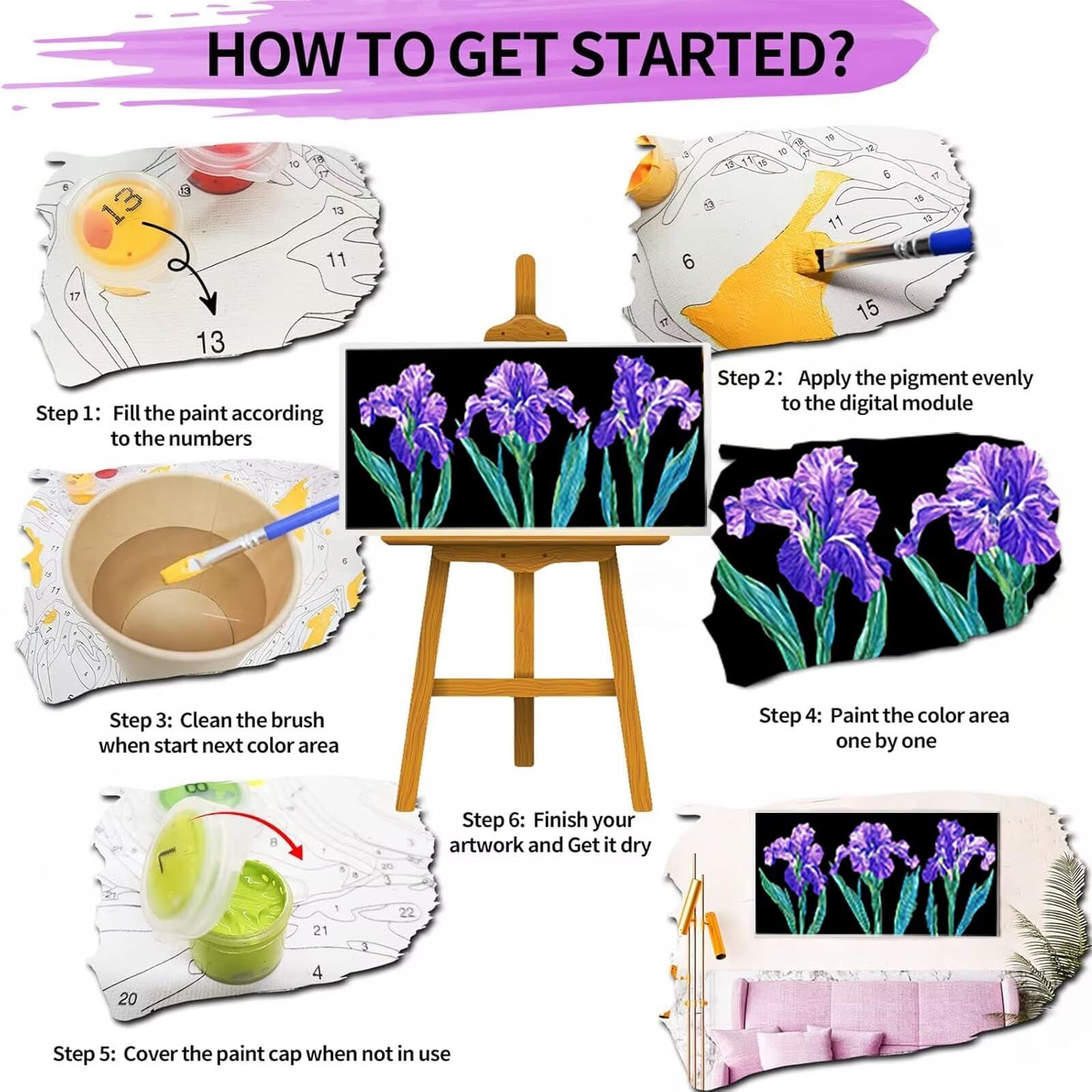 Malen nach Zahlen Kinder Blume Malen Nach Zahlen Erwachsene, Geschenke für Mädchen Junge Bastelset Set, Malen nach Zahlen Tulpe | Malen nach Zahlen Ohne Rahmen, (60x120cm) Bastelset Erwachsene 4-3