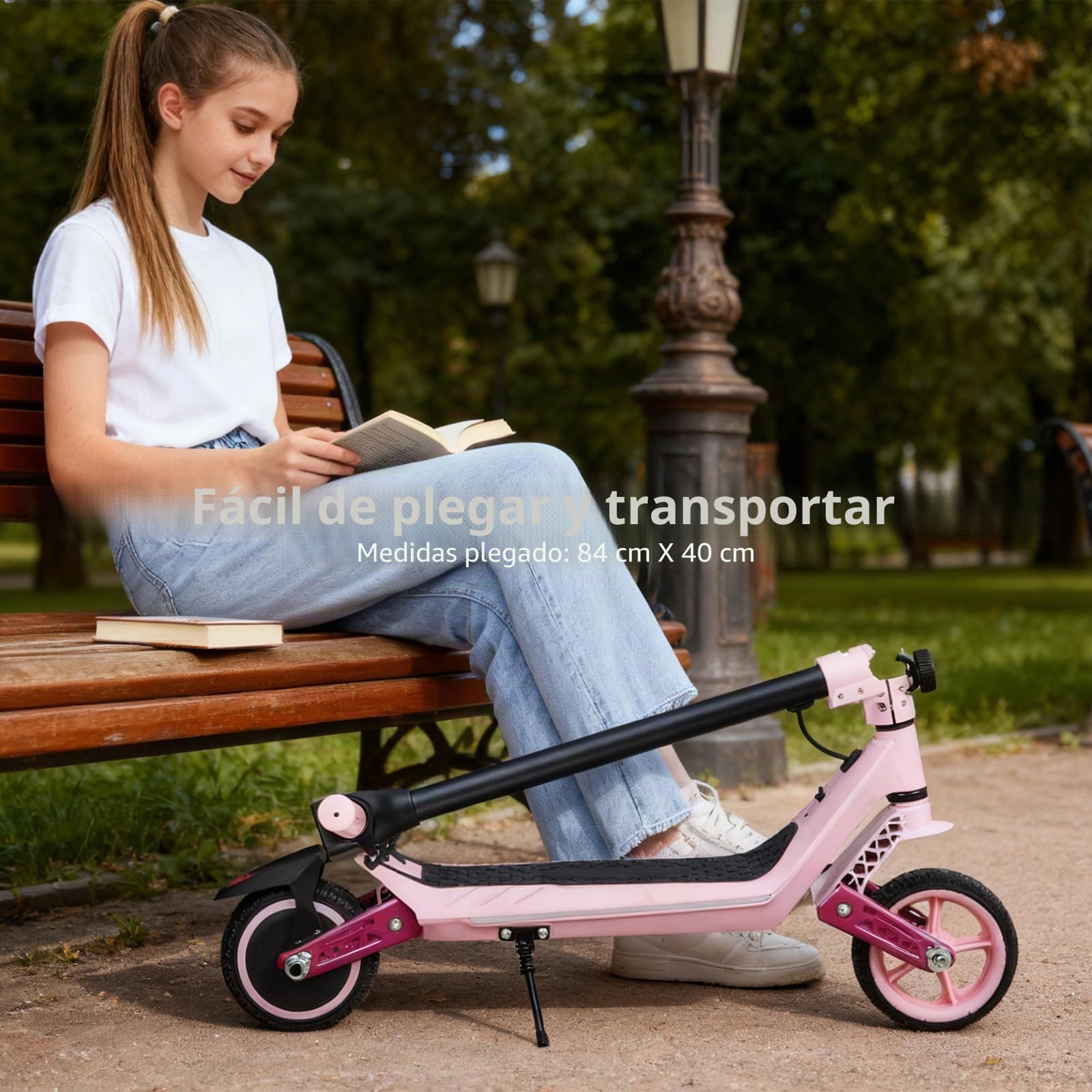 Patinete eléctrico Plegable para niños de 6 a 14 años, Patinete eléctrico Plegable y 3 Luces LED Ajustables, con Luces de Alcance máximo 15/7/6 KM 2/3 Modos (8-16 km/h)