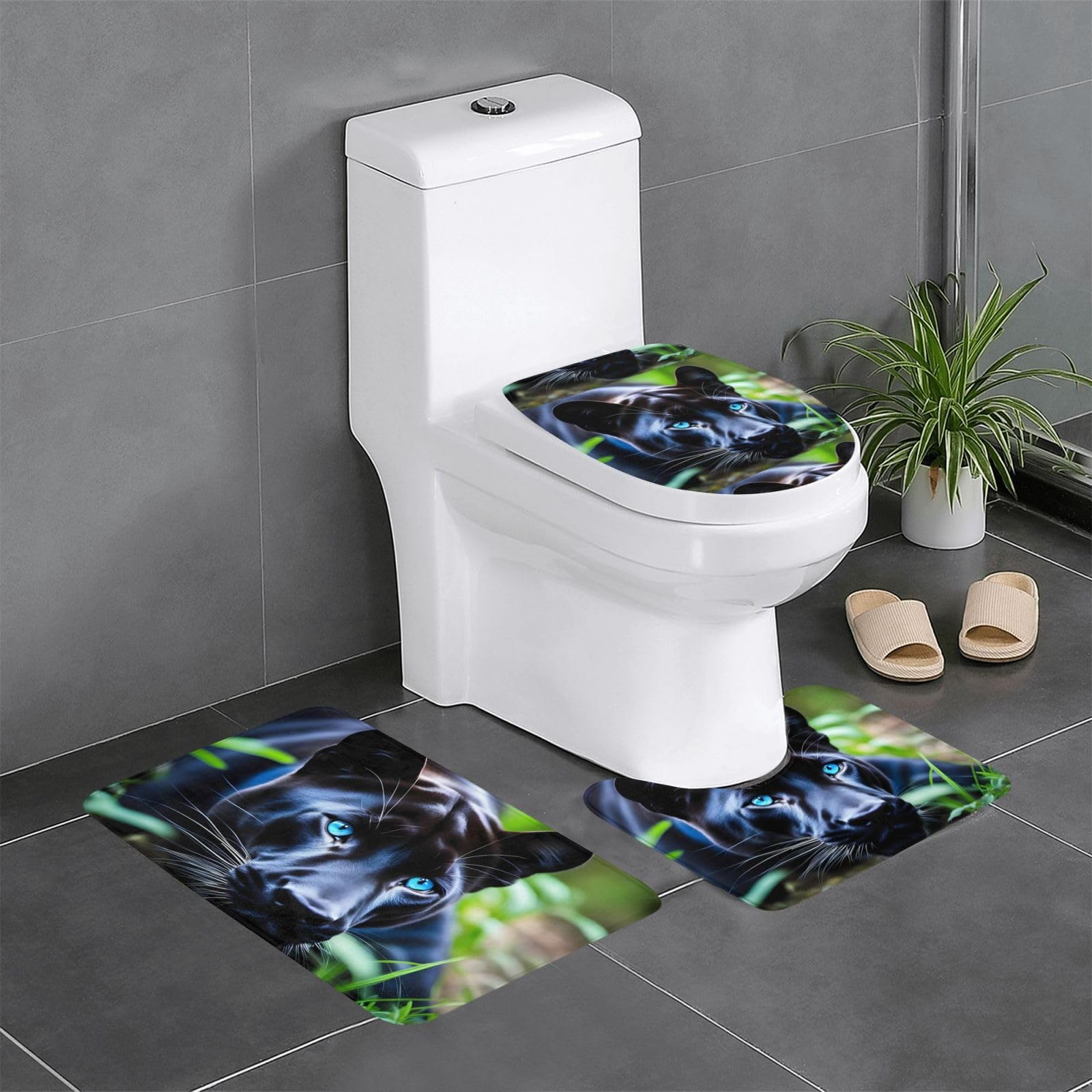 Tapis de bain panthère yeux bleus ensemble de 3 pièces haut de gamme pour intérieur