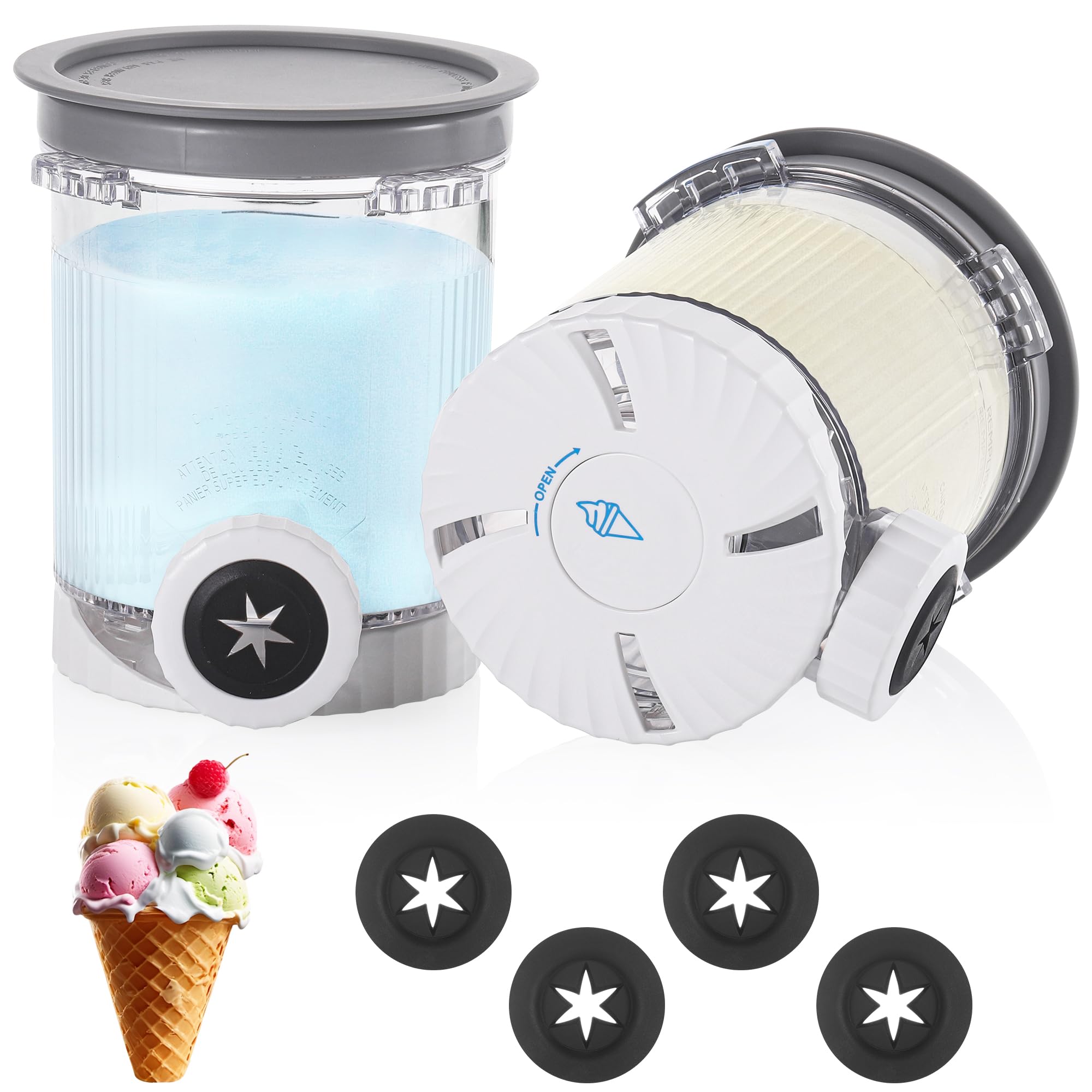 Hejo 2 Stück Behälter für Ninja Swirl, Eisbehälter für Ninja Creami Swirl NC700EU NC701EU-Serie, 480ml Eiscreme Behälte mit Deckel für Eismaschine, Zubehör für NinjaCreami Ice Cream
