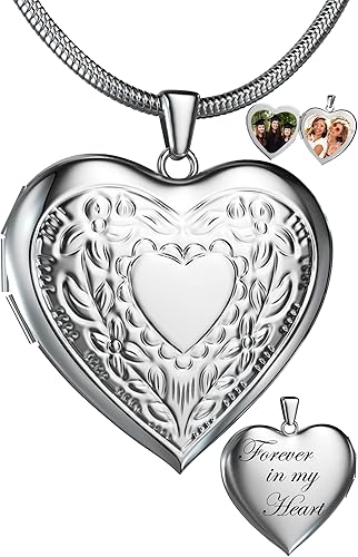 Fanery sue Collar con medallón de corazón que sostiene imágenes, collares personalizados con fotos personalizadas, con imagen en el interior,