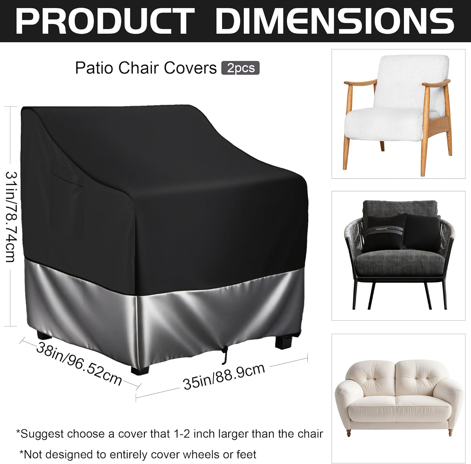 2-Pack Waterproof Patio Chair Covers, All-Weather Patio Chair Covers Waterproof for Home & Commercial Use (35" W*38" D*31" H)