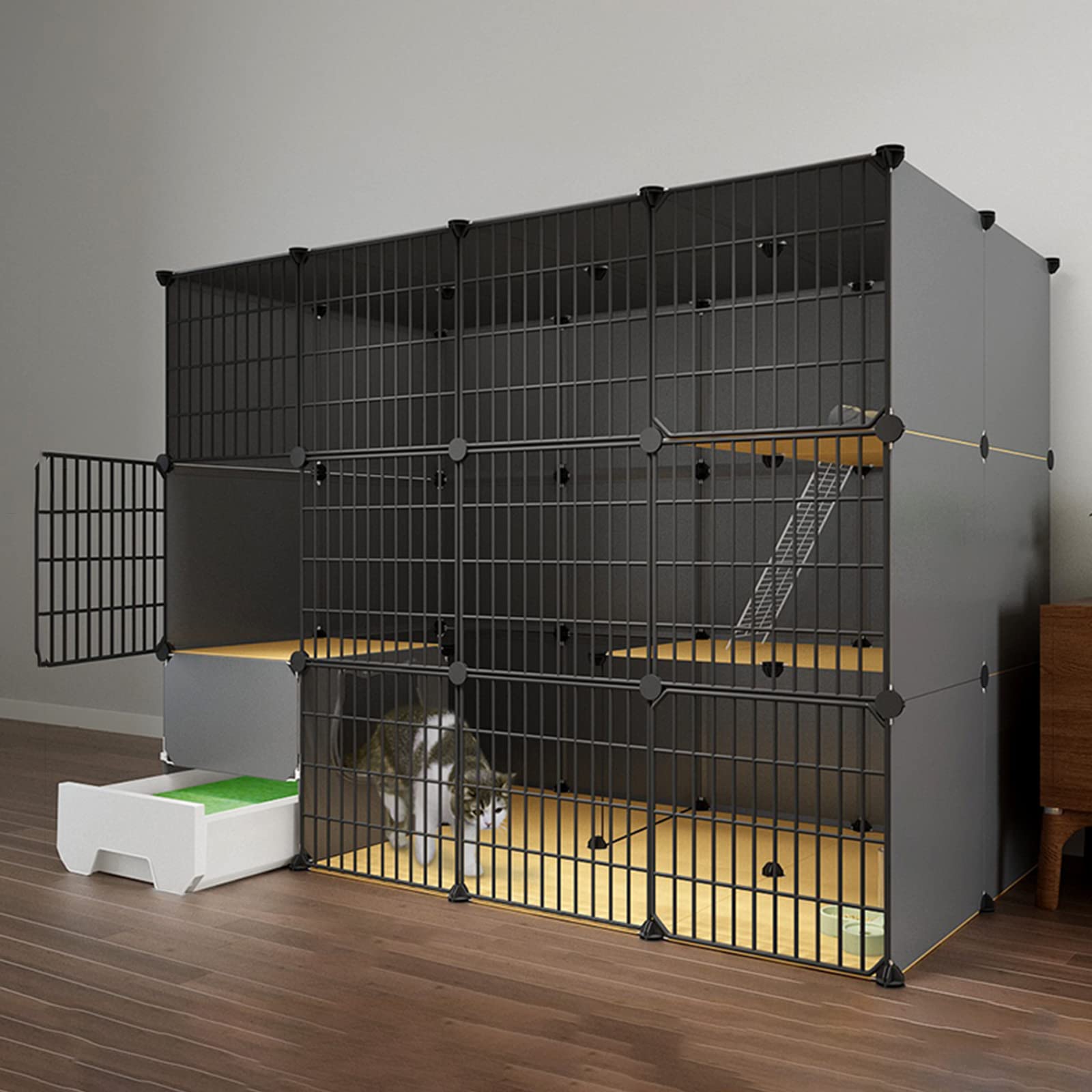 asdchZen Cat Cage With Litter Box,Collapsible Cat Cage,Pet Cages For S,Pet Cages For Small Animals,Portable Metal Wire Yard Fence With Door,White,111 * 95 * 111Cm,White-147 * 95 * 111cm