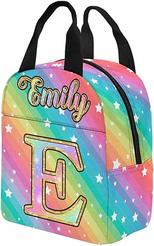 Miniatura 4 de InterestPrint Bolsa de almuerzo personalizada con nombre, diseño de estrellas de ensueño y arco iris, regalo personalizado para nieta, nieto,