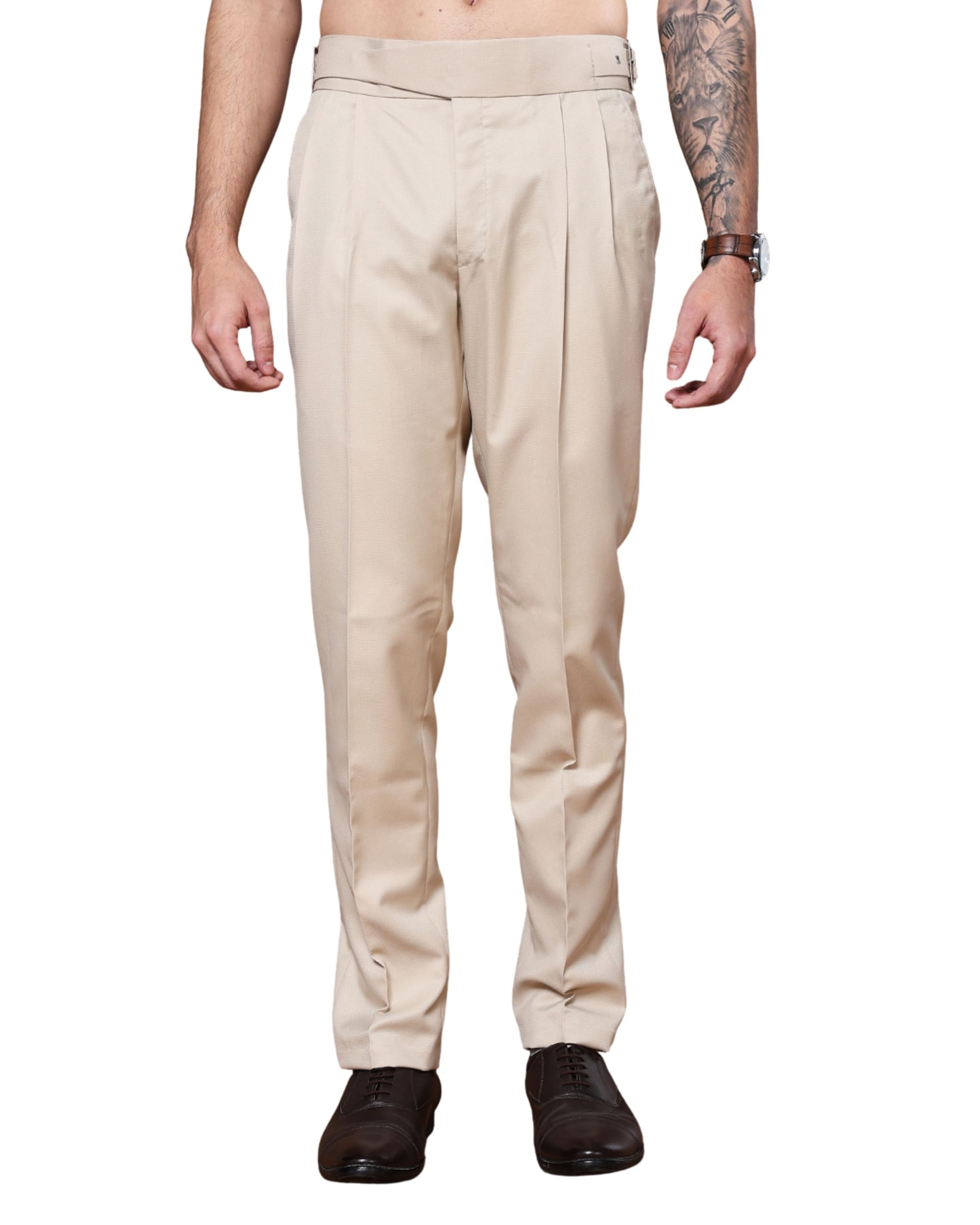 Gurkha Pants for Men | Trouser for Men | Formal Pant | Classic Buckle | Bell Button High Waist Pleated Casual Trousers | Flared Leg Pants for Office Smart Casual Travel Party-image-14