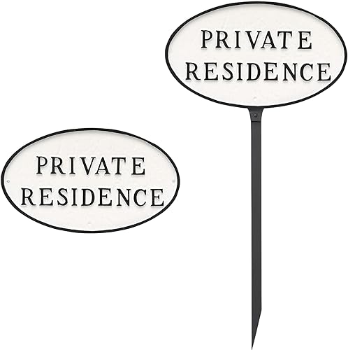 Montague Metal Products Placa ovalada pequeña de 6 x 10 pulgadas con estaca de césped de 17.5 pulgadas, color blanconegro