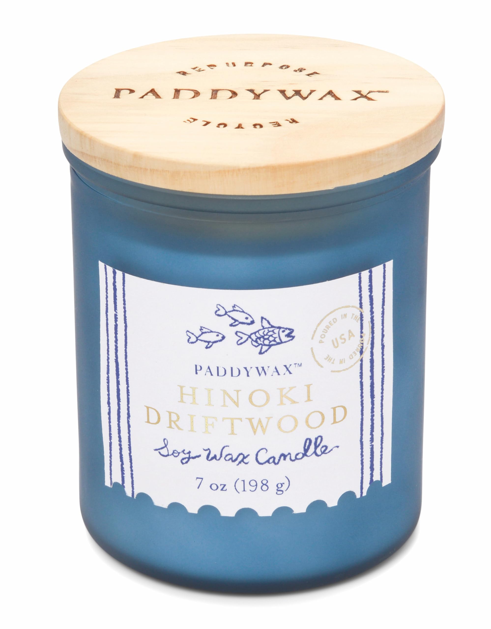 Paddywax Scented Candles Artisan Sea Glass Inspired Coastal Collection Jar Candle with Lid, 226g, Hinoki Driftwood-