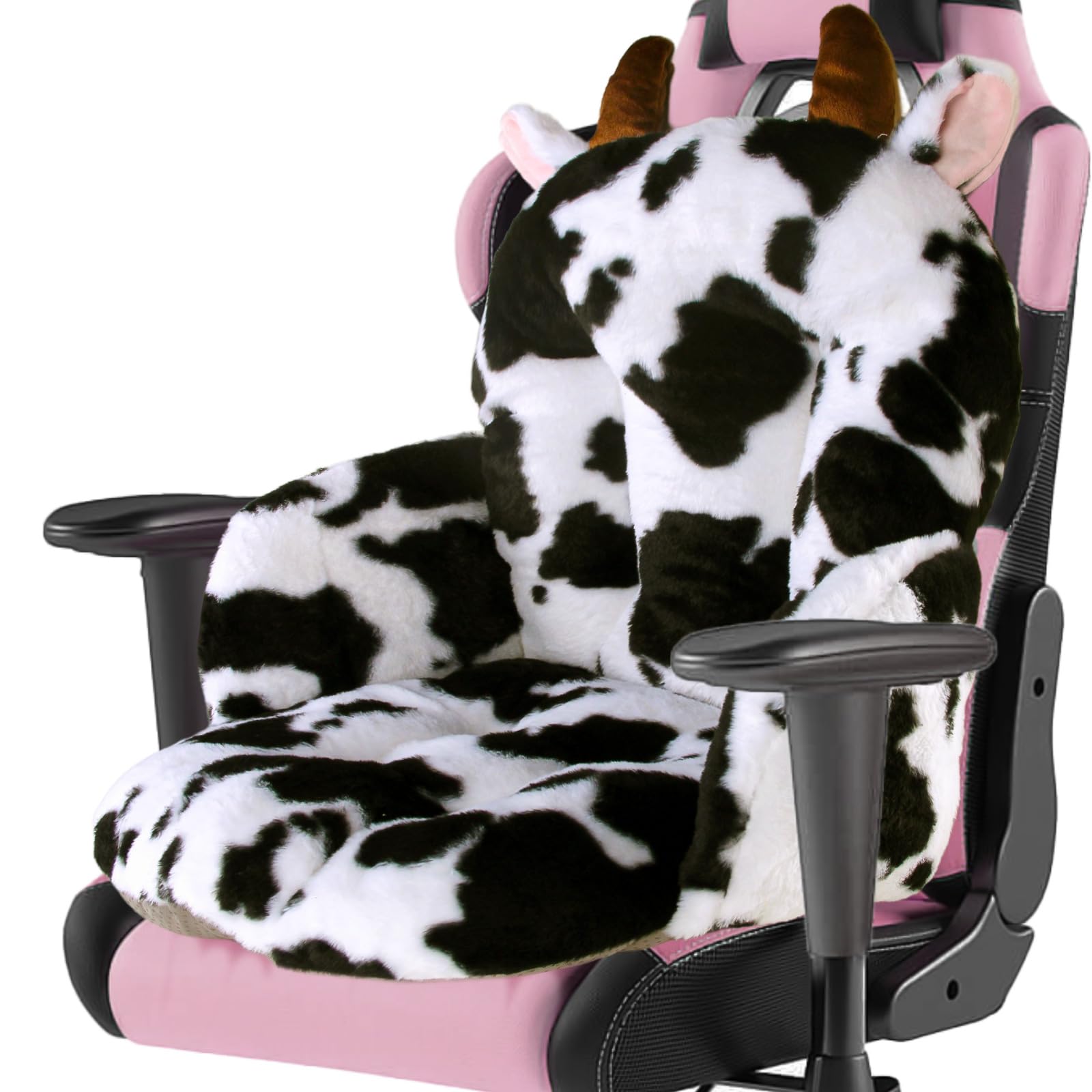 DOBUONO Comfy Office Chair Cushion: 17.5" L x 17.5" W x 18" H Cute Seat Cushion Kawaii Cushion for Gaming Chair with Backrest Non-Slip Floor Seating for Adults and Pets Cow Stuff for Room Decor