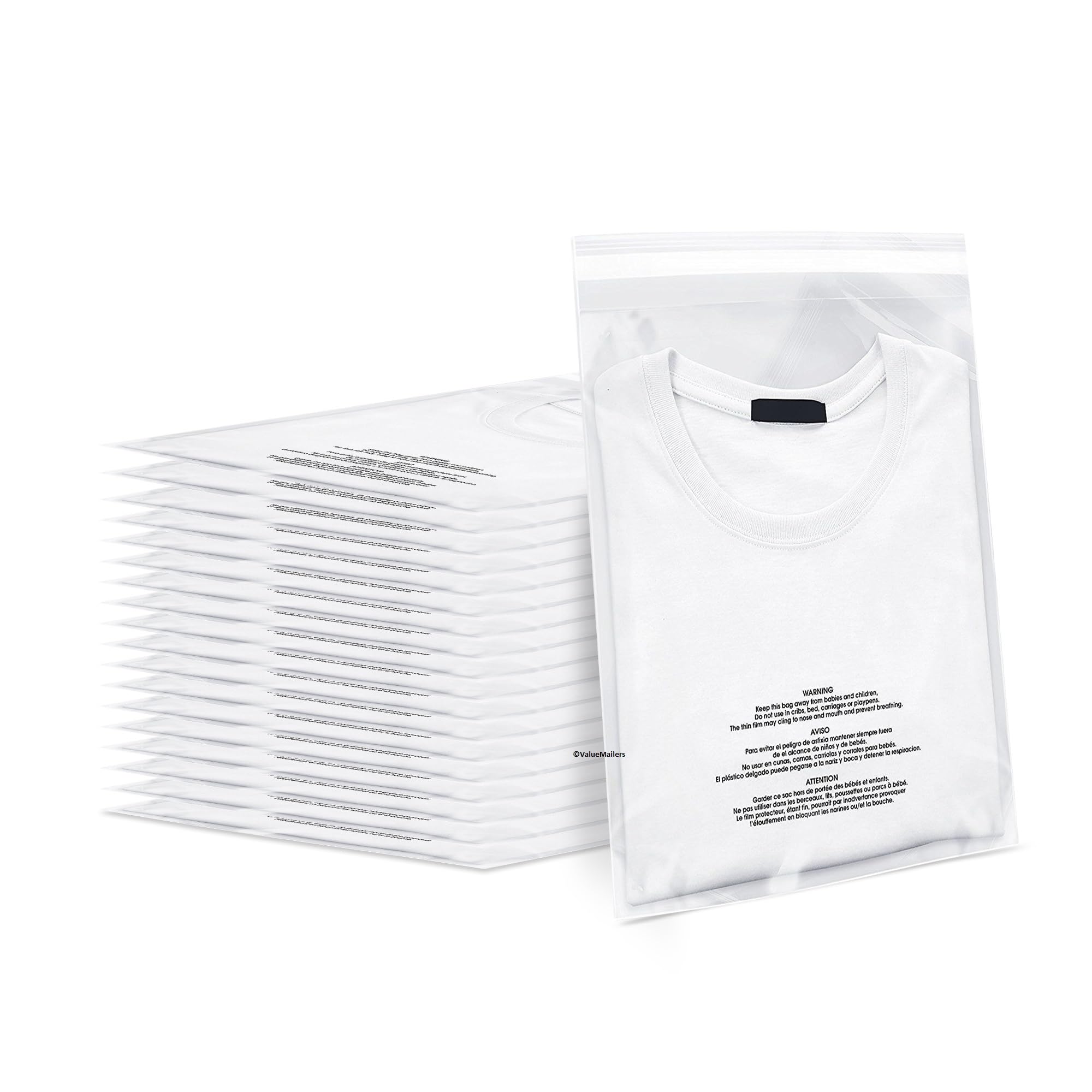 100 12x17 Suffocation Warning Self Seal Flap Tape Clear Poly Bags Cello Cellophane Polypropylene OPP Bags 1.5 Mil by ValueMailers