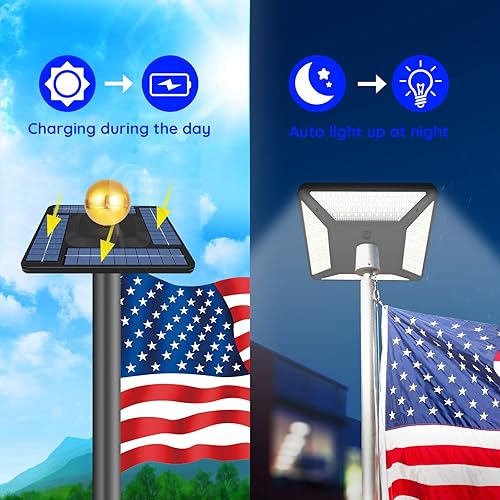 Miniatura 2 de Luz solar para mástil de bandera del atardecer al amanecer con 320LED 3000 lúmenes más brillante luz de asta de bandera