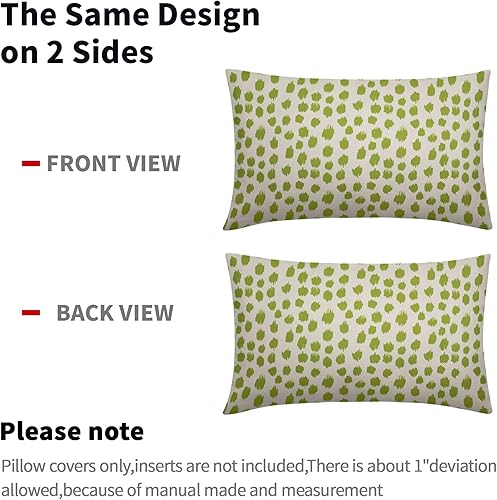Miniatura 5 de Almohadas Decorativas de Lunares Diseño Boho Verde Lima Crema 12x20 Juego de 2 Estampado Moderno de Pinceladas Fundas de Almohada Decorativas para