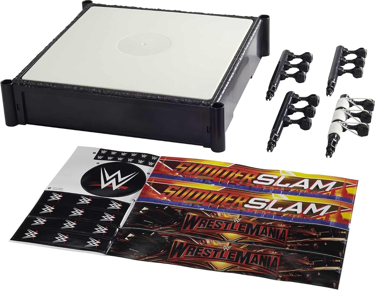 WWE MATTEL Superstar Ring, 14-inches Across with Ring Ropes, 2 Swappable Ring Skirts for 2-in-1 Ring Fun