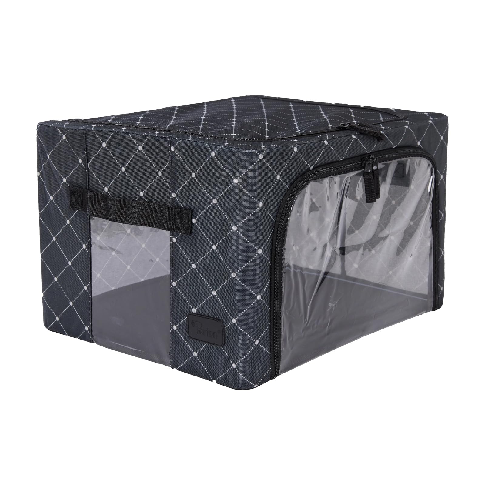 Periea ‘Beau’ Folding Collapsible Stackable Fabric Home Storage Boxes with Steel Frames (Black Diamond, Small)
