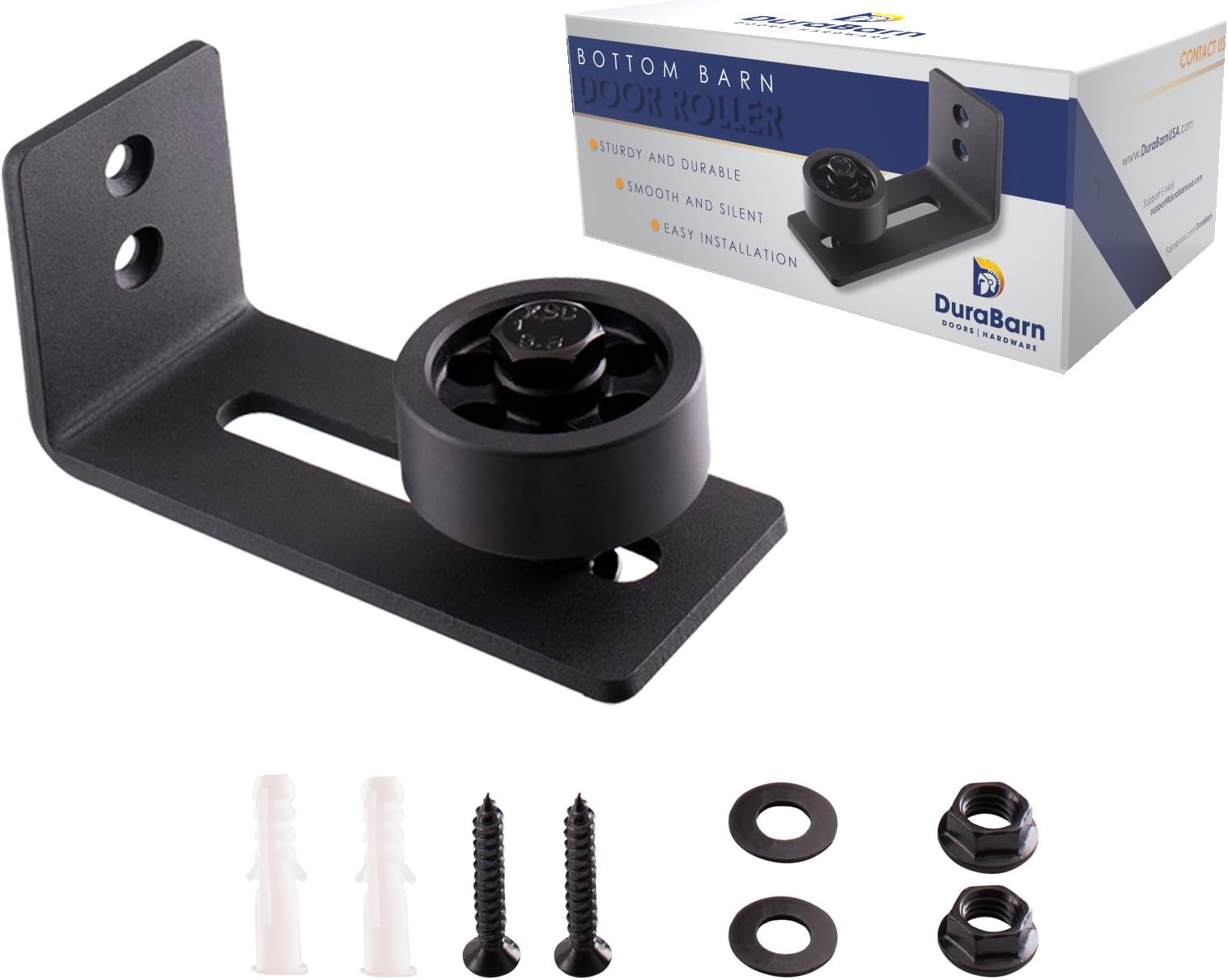 Adjustable Bottom Sliding Barn Door Floor Guide Stay Roller by DuraBarn – Wall Mount Powder Coated Steel – Silent – Easy Installation – Durable Door Hardware kit for Indoor and Outdoor.