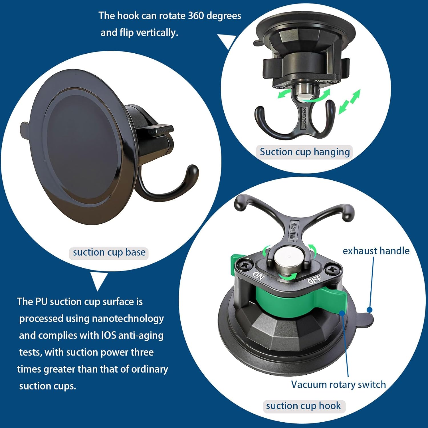 Heavy-Duty Suction Cup Hooks Glass Suction Hook Removable Door and Window Suction Cups with Dual Hooks for Hanging Items in Cars, Kitchens, bathrooms, etc. 2-Piece Set (Vacuum Type)