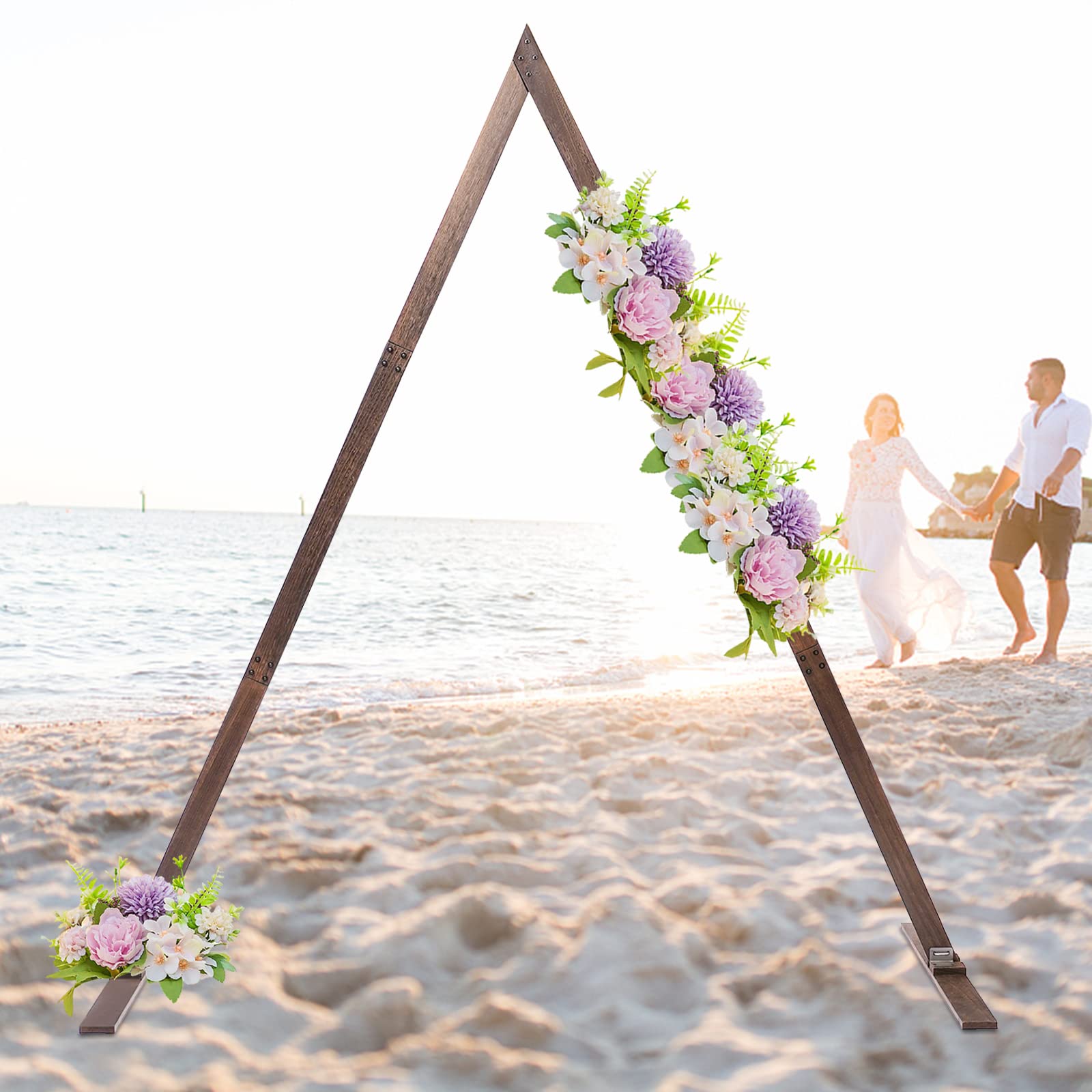Fetcoi 8.2FT Wooden Wedding Arch for Ceremony, Triangle Wood Arch for Wedding Ceremony Gorgeous Wedding Arbor Backdrop Stand for Garden Wedding, Outdoor Beach Forest Rustic Wedding Decoration