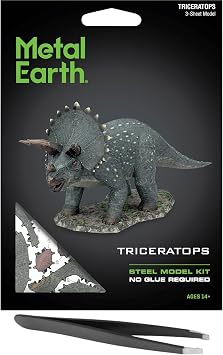 Fascinations Metal Earth Triceratops Color 3D Metal Model Kit Bundle with Tweezers