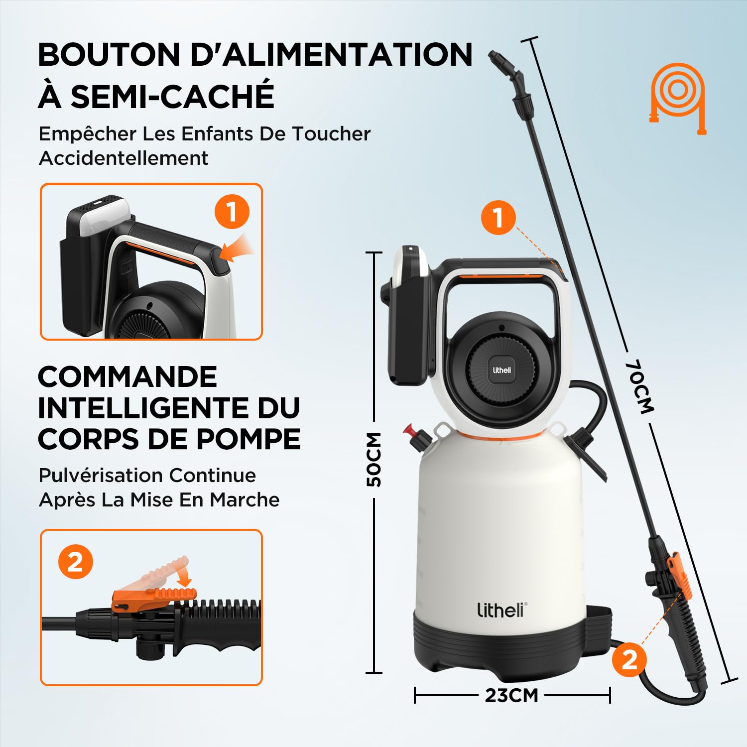 Litheli Pulvérisateur à Pression 5 litres, sans Fil, 26 PSI, pulvérisateur sur Batterie 20 V pour la Maison, Le Jardin, Le Nettoyage des véhicules, Le Nettoyage des Tapis (Blanc)